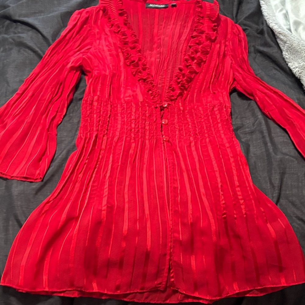Red Sheer Ruffled Blouse